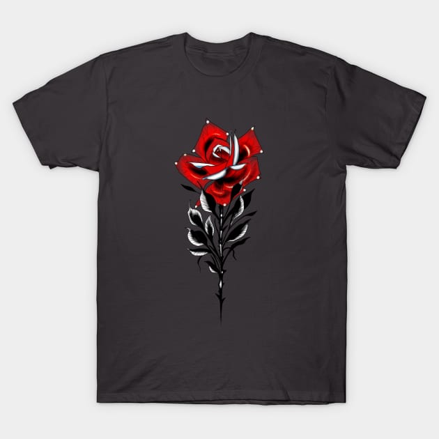 Neo traditional tattoo red rose T-Shirt by Blacklinesw9